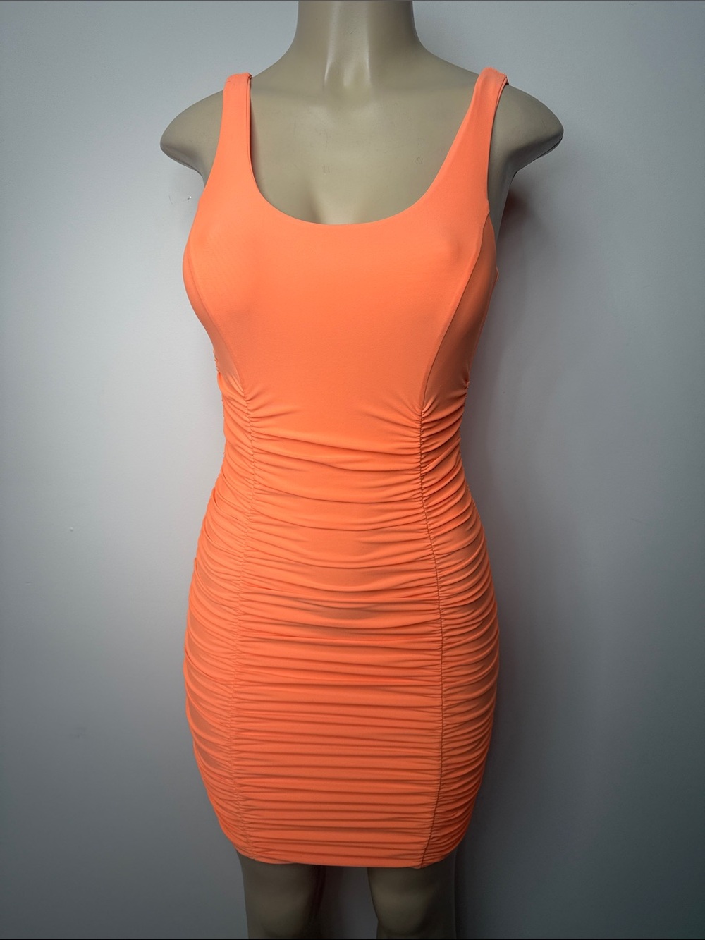 Tiger Mist Neon Coral Ruched Tank Mini Dress